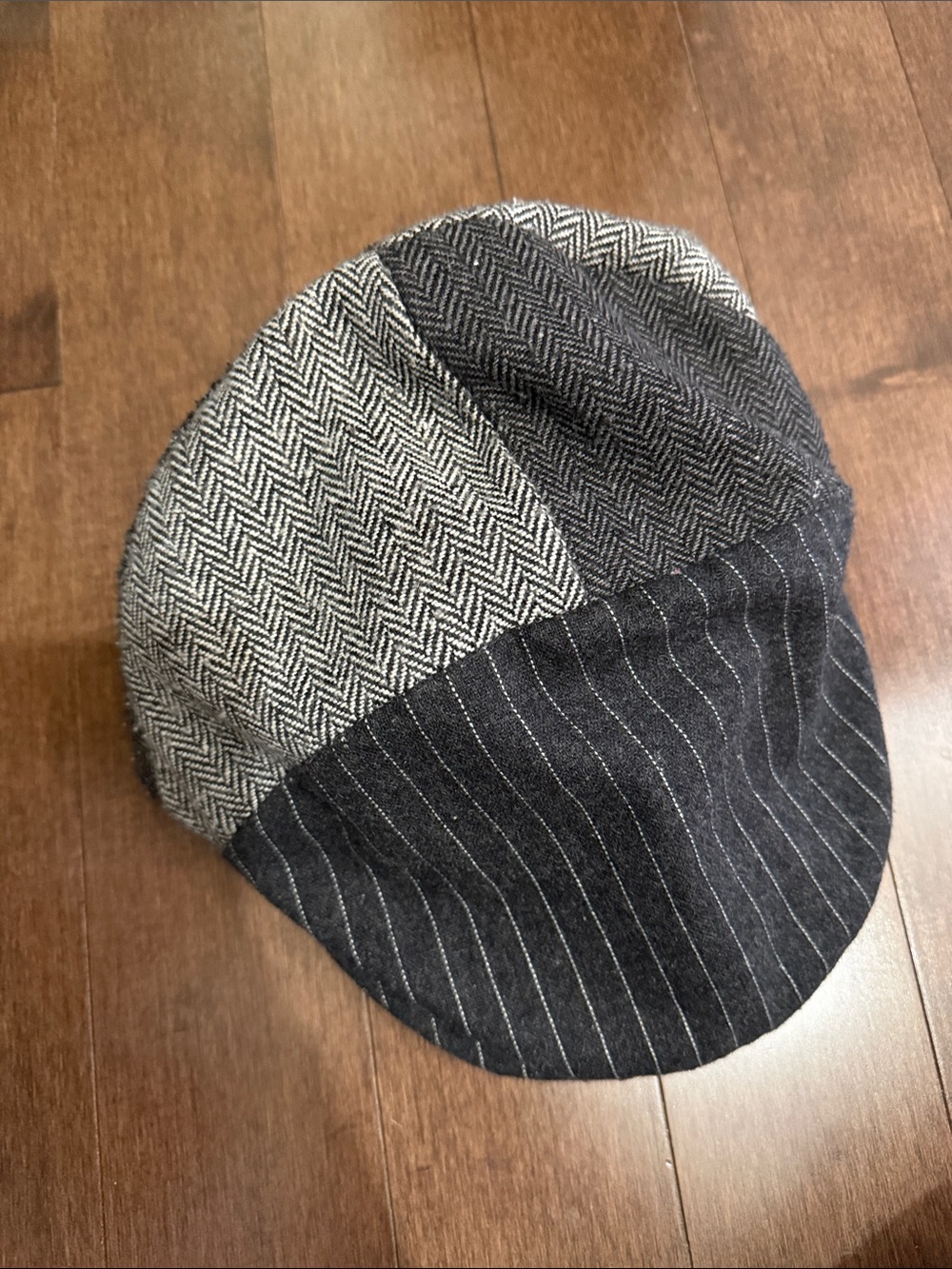 Two-Tone Gray Herringbone & Pinstripe Men's Flat Cap